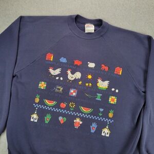 Vintage Hanes Activewear Navy Blue Country Farm Graphic Sweatshirt XL USA Fabric